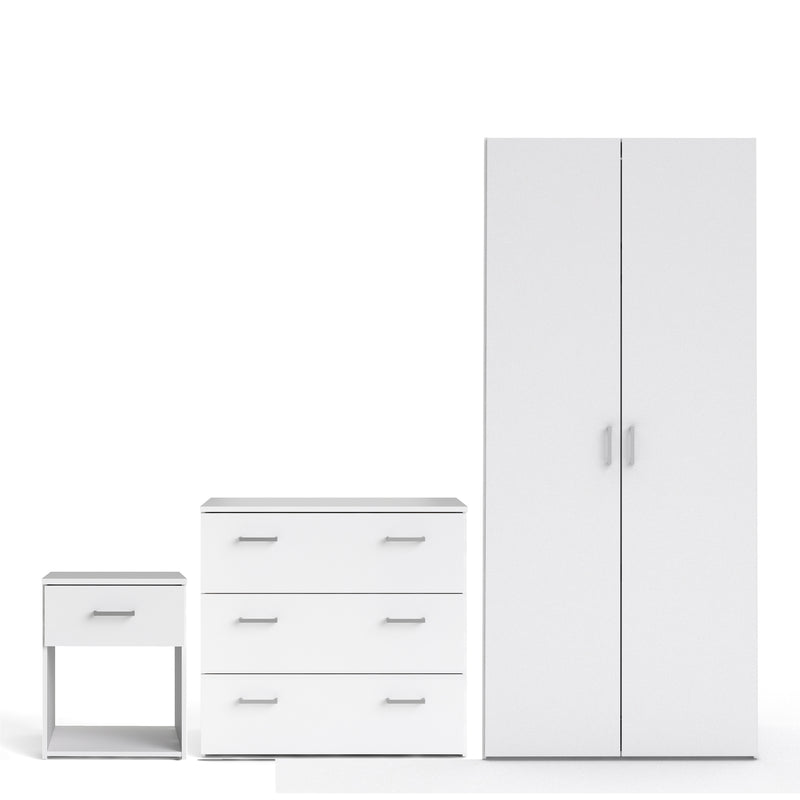 Space Package - Bedside 1 Drawer + Chest of 3 Drawers + Wardrobe with 2 Doors in White – image 1