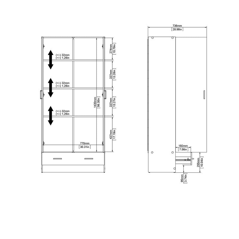 Space Wardrobe with 2 Doors , including 1 Drawer 1750 – White – image 12