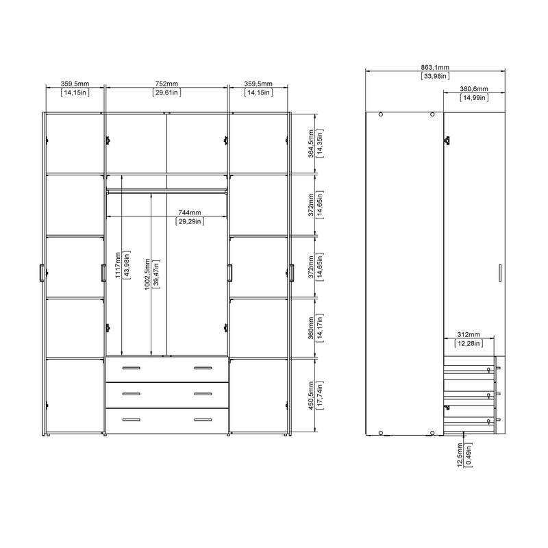 Space Wardrobe 4 Doors 3 Drawers 2000 – White – image 10