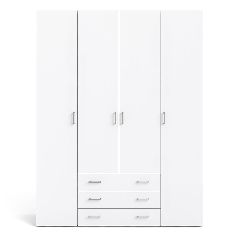 Space Wardrobe 4 Doors 3 Drawers 2000 – White – image 2