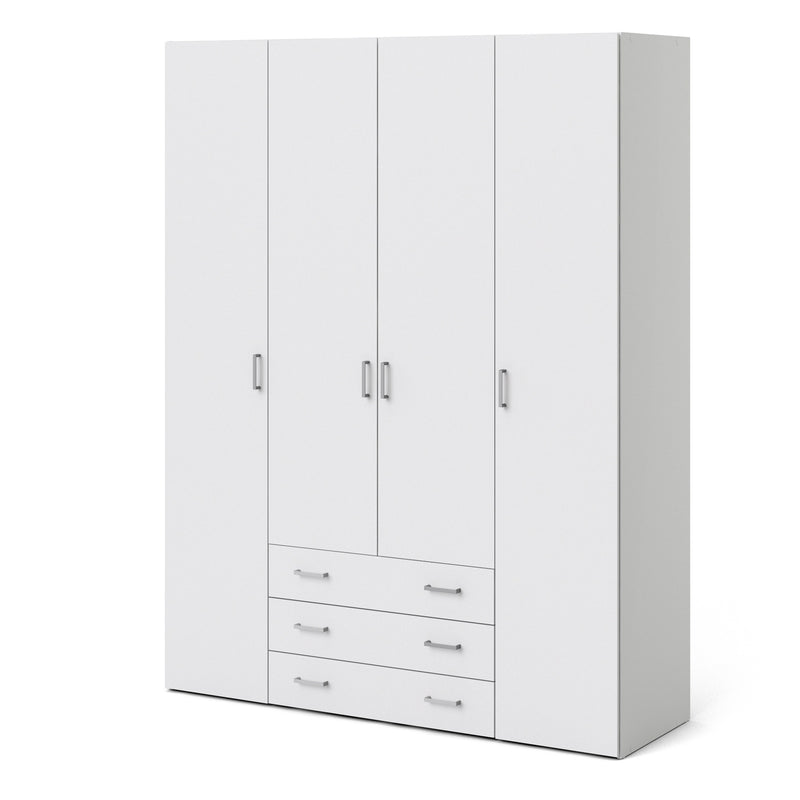 Space Wardrobe 4 Doors 3 Drawers 2000 – White – image 3