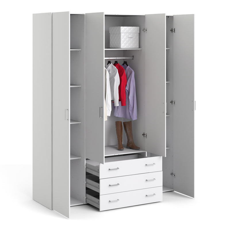 Space Wardrobe 4 Doors 3 Drawers 2000 – White – image 5