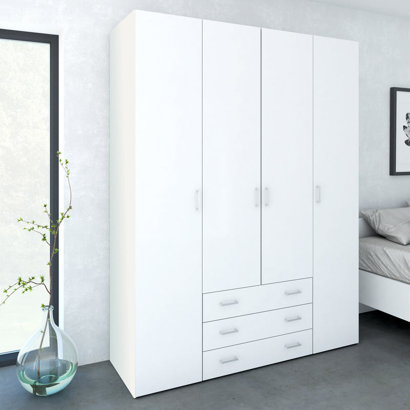 Space Wardrobe 4 Doors 3 Drawers 2000 – White – image 6