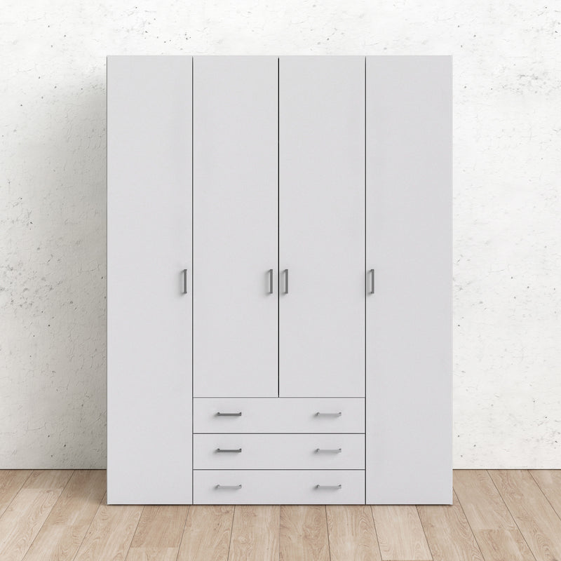 Space Wardrobe 4 Doors 3 Drawers 2000 – White – image 7