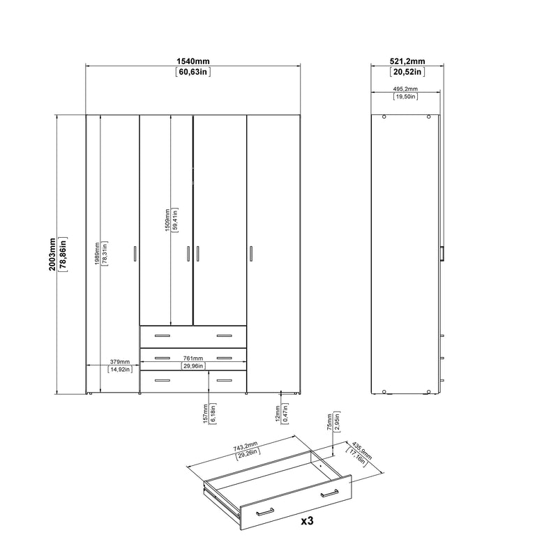 Space Wardrobe 4 Doors 3 Drawers 2000 – Oak – image 11
