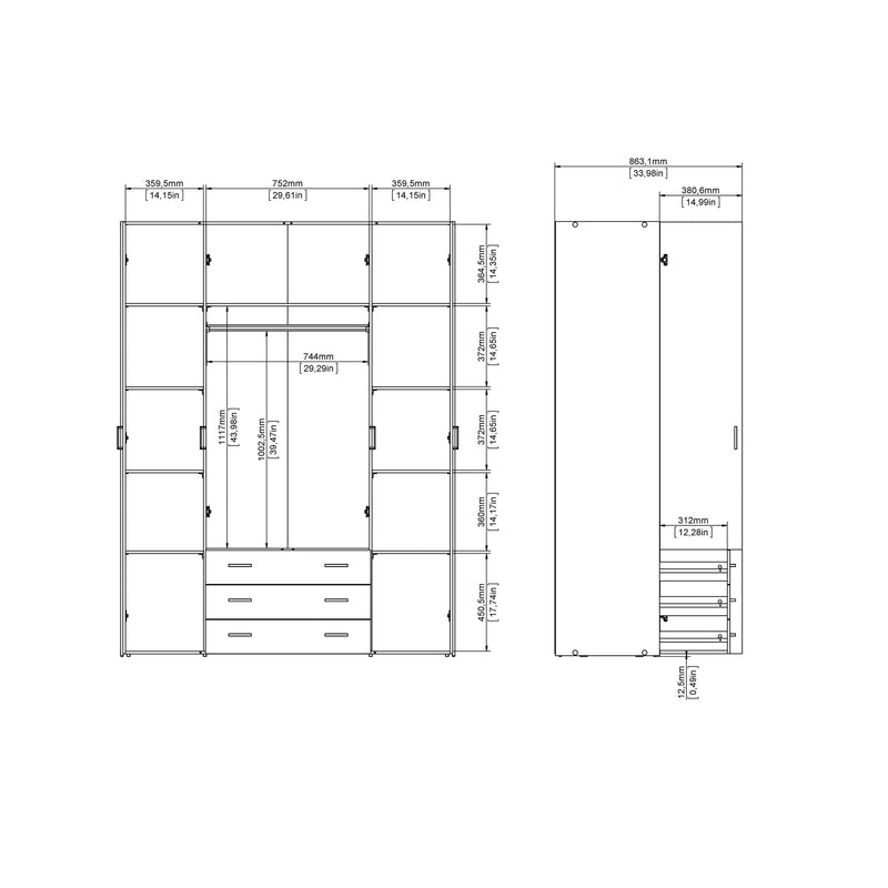 Space Wardrobe 4 Doors 3 Drawers 2000 – Oak – image 12