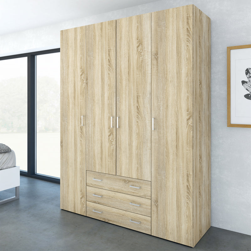 Space Wardrobe 4 Doors 3 Drawers 2000 – Oak – image 6