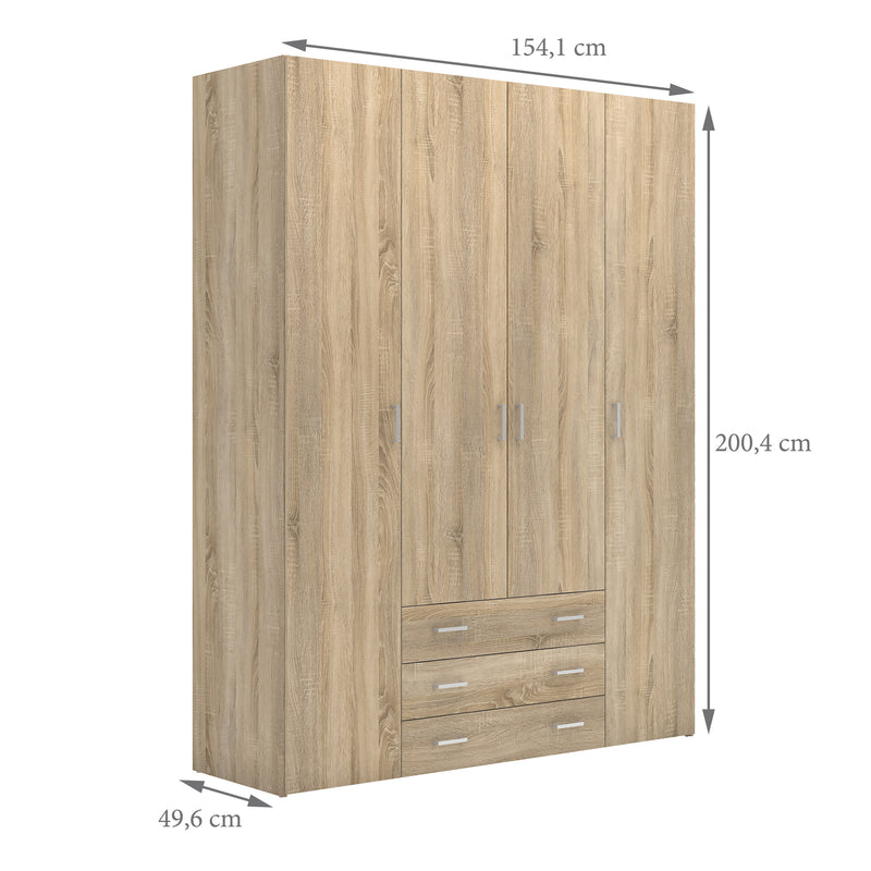 Space Wardrobe 4 Doors 3 Drawers 2000 – Oak – image 9