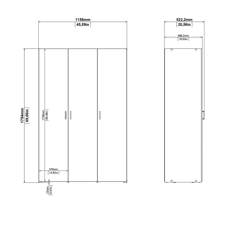 Space Wardrobe 3 Doors White 1750 – image 13