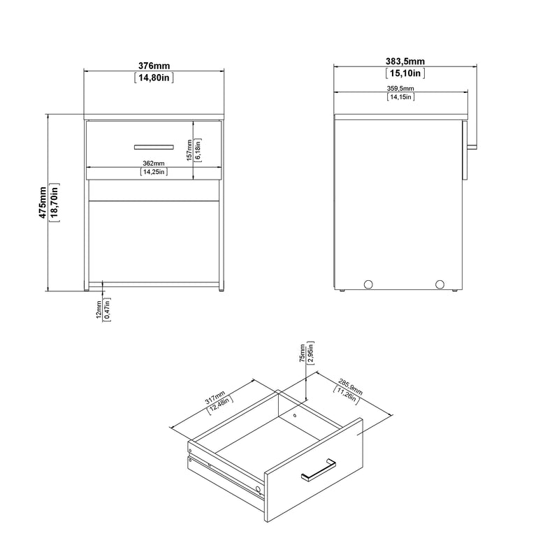 Space Bedside 1 Drawer – White – image 13