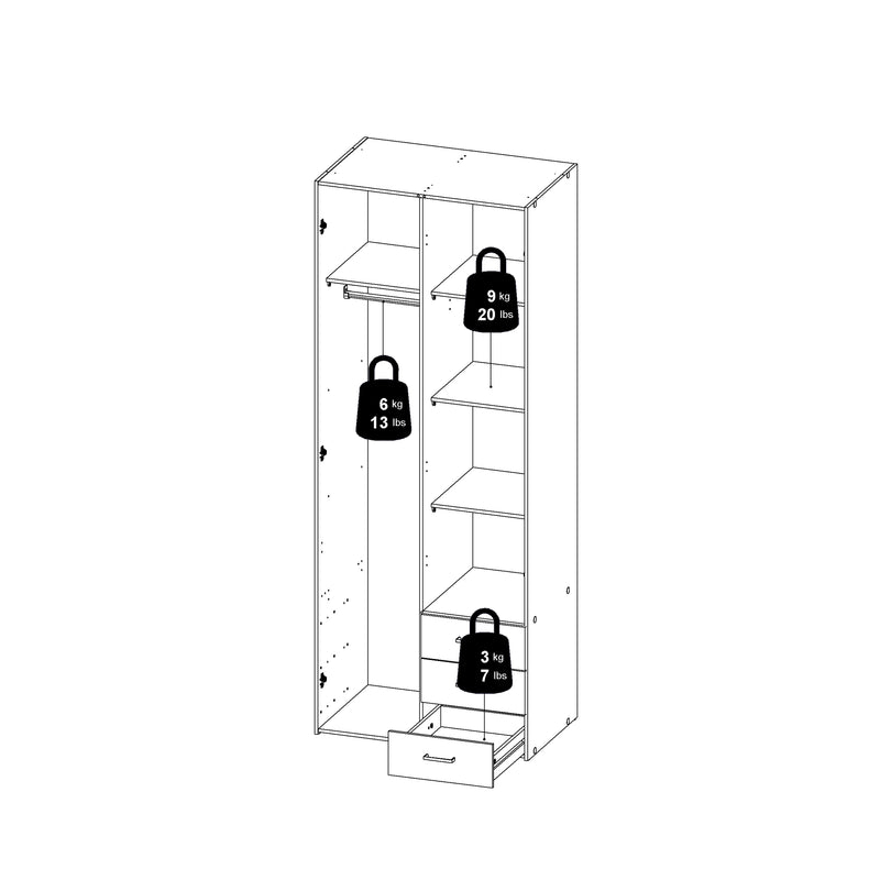 Space Wardrobe 2 Doors 3 Drawers 2000 – White – image 13