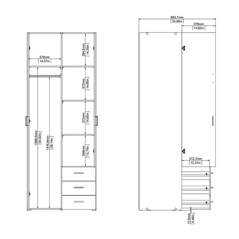 Space Wardrobe 2 Doors 3 Drawers 2000 – Oak – image 14