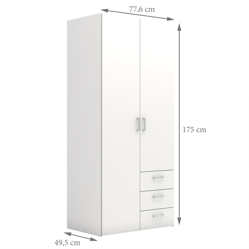 Space Wardrobe 2 Doors 3 Drawers White 1750 – image 10