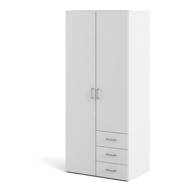 Space Wardrobe 2 Doors 3 Drawers White 1750 – image 3