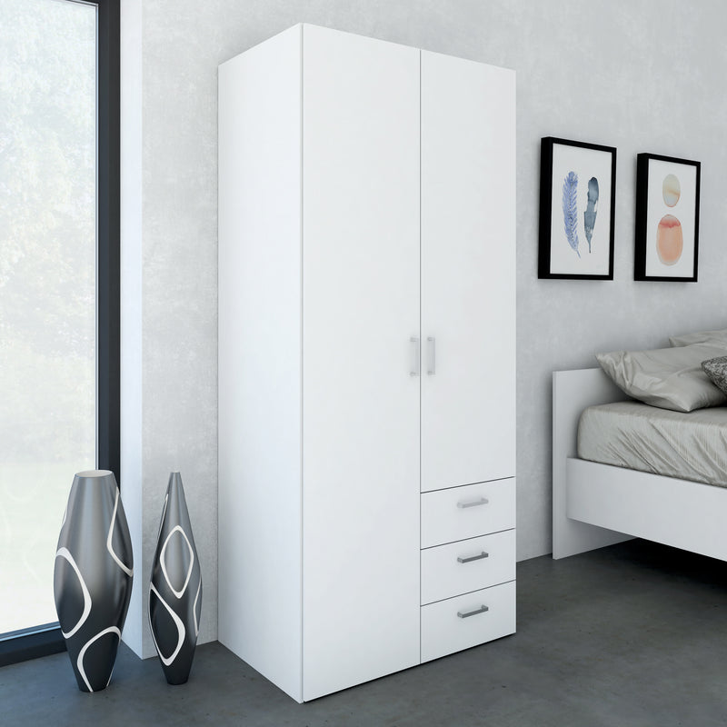 Space Wardrobe 2 Doors 3 Drawers White 1750 – image 6