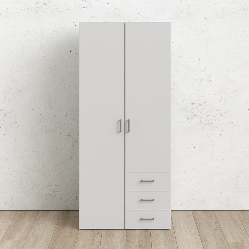 Space Wardrobe 2 Doors 3 Drawers White 1750 – image 7