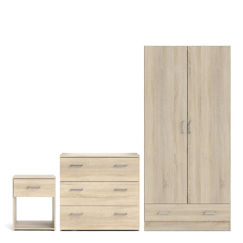 Space Package - Bedside 1 Drawer + Chest of 3 Drawers + Wardrobe with 2 Doors + 1 Drawer in Oak – image 1