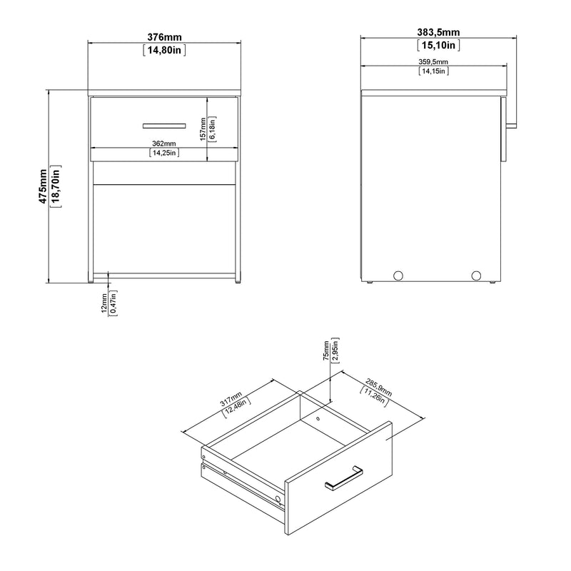 Space Package - Bedside 1 Drawer + Chest of 3 Drawers + Wardrobe with 2 Doors + 1 Drawer in Oak – image 5