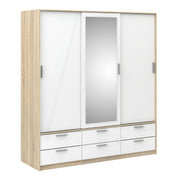 Line Wardrobe 3 Doors 6 Drawers in Oak with White High Gloss – image 1
