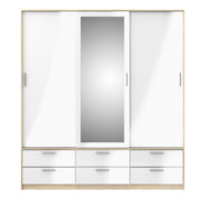 Line Wardrobe 3 Doors 6 Drawers in Oak with White High Gloss – image 2