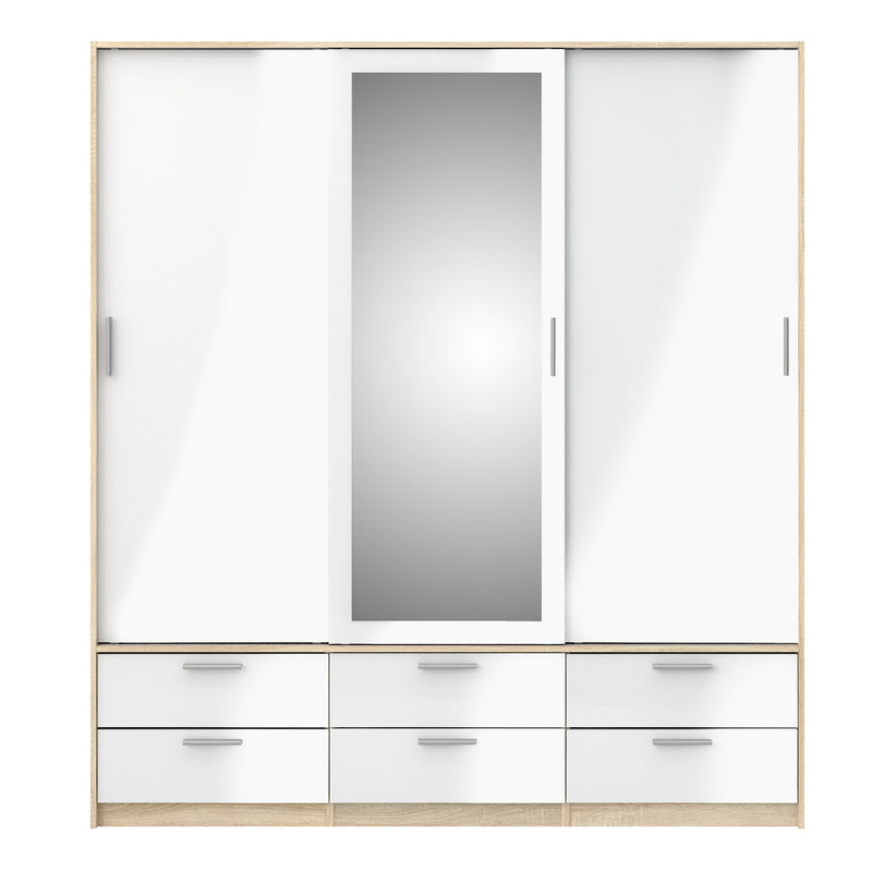 Line Wardrobe 3 Doors 6 Drawers in Oak with White High Gloss – image 2