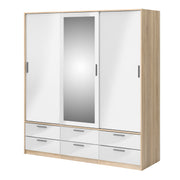 Line Wardrobe 3 Doors 6 Drawers in Oak with White High Gloss – image 3