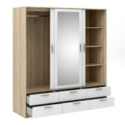 Line Wardrobe 3 Doors 6 Drawers in Oak with White High Gloss – image 4