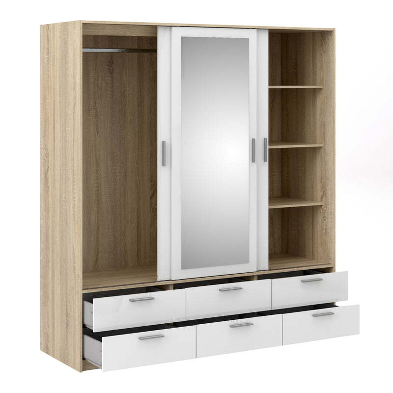 Line Wardrobe 3 Doors 6 Drawers in Oak with White High Gloss – image 4