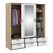 Line Wardrobe 3 Doors 6 Drawers in Oak with White High Gloss – image 5