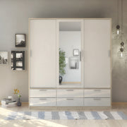 Line Wardrobe 3 Doors 6 Drawers in Oak with White High Gloss – image 6
