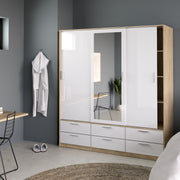 Line Wardrobe 3 Doors 6 Drawers in Oak with White High Gloss – image 8