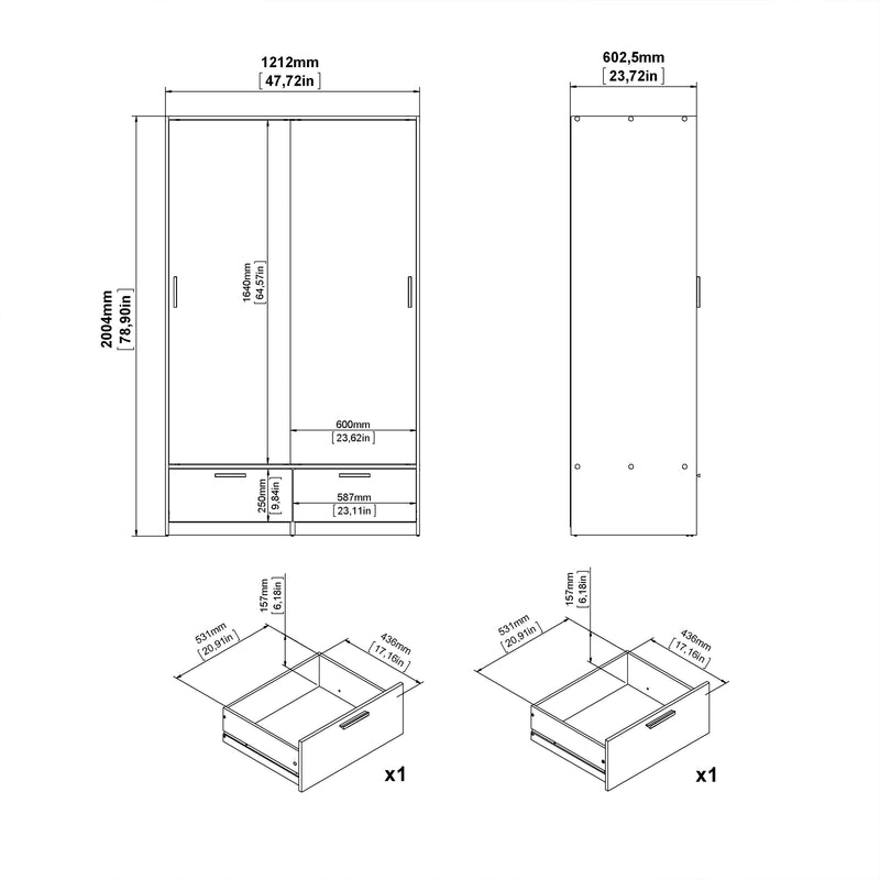 Line Wardrobe with 2 Doors 2 Drawers in Jackson Hickory Oak – image 11
