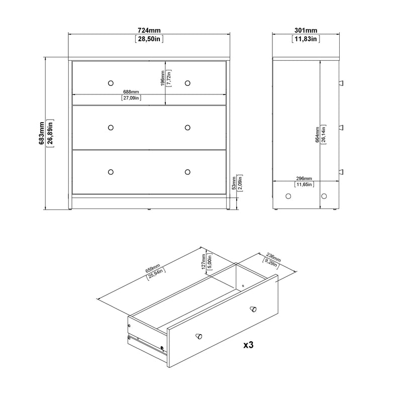 May Chest of 3 Drawers – Hickory Oak – image 10