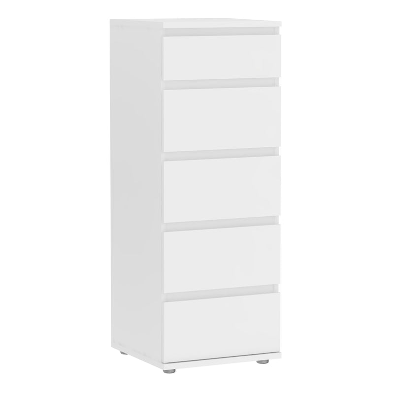 Nova Narrow Chest of 5 Drawers in White – image 1