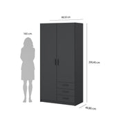 Sprint Wardrobe with 2 Doors + 3 Drawers in Matt Grey – image 11