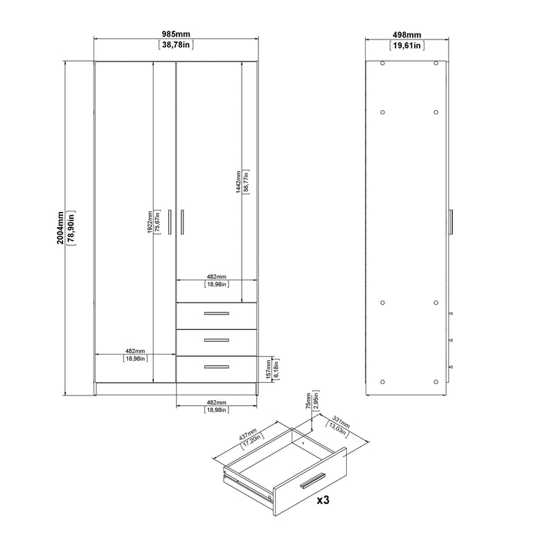 Sprint Wardrobe with 2 Doors + 3 Drawers in Cashmere – image 12