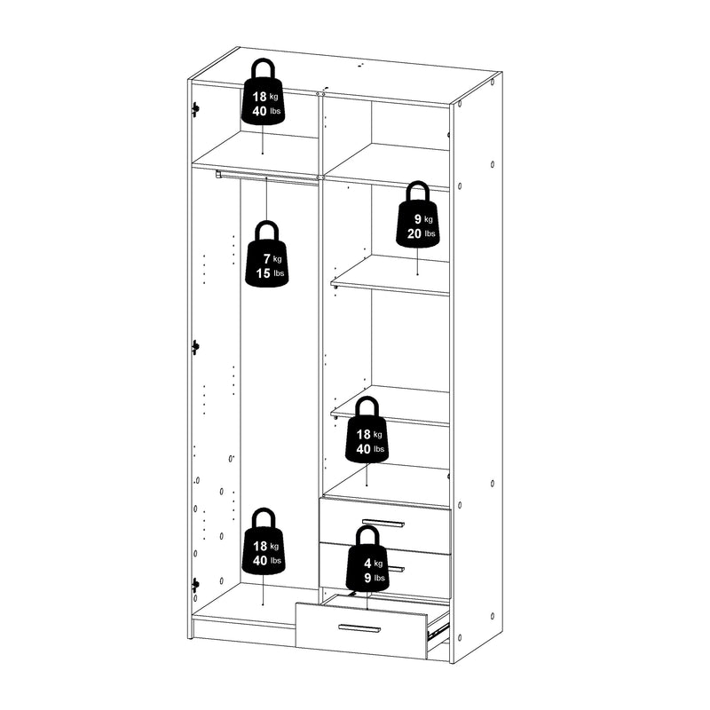 Sprint Wardrobe with 2 Doors + 3 Drawers in Cashmere – image 14