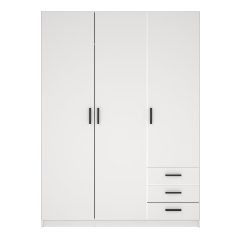 Sprint Wardrobe with 3 Doors + 3 Drawers in White – image 2