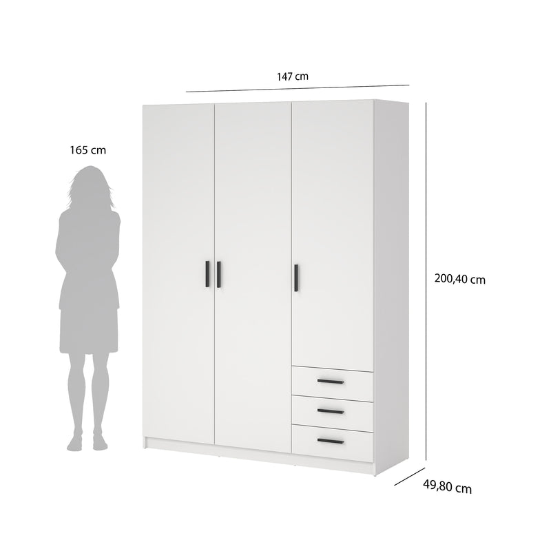 Sprint Wardrobe with 3 Doors + 3 Drawers in White – image 9