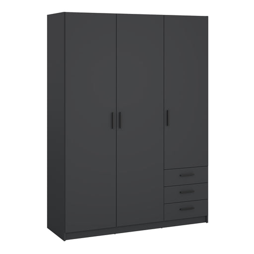 Sprint Wardrobe with 3 Doors + 3 Drawers in Matt Grey – image 1