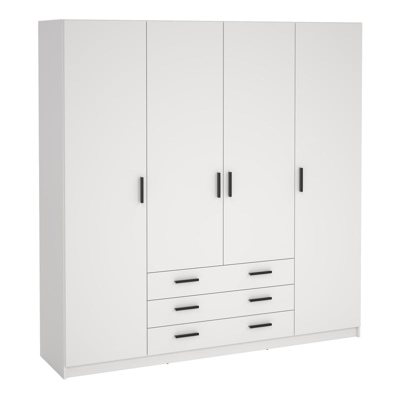Sprint Wardrobe with 4 Doors + 3 Drawers in White – image 1