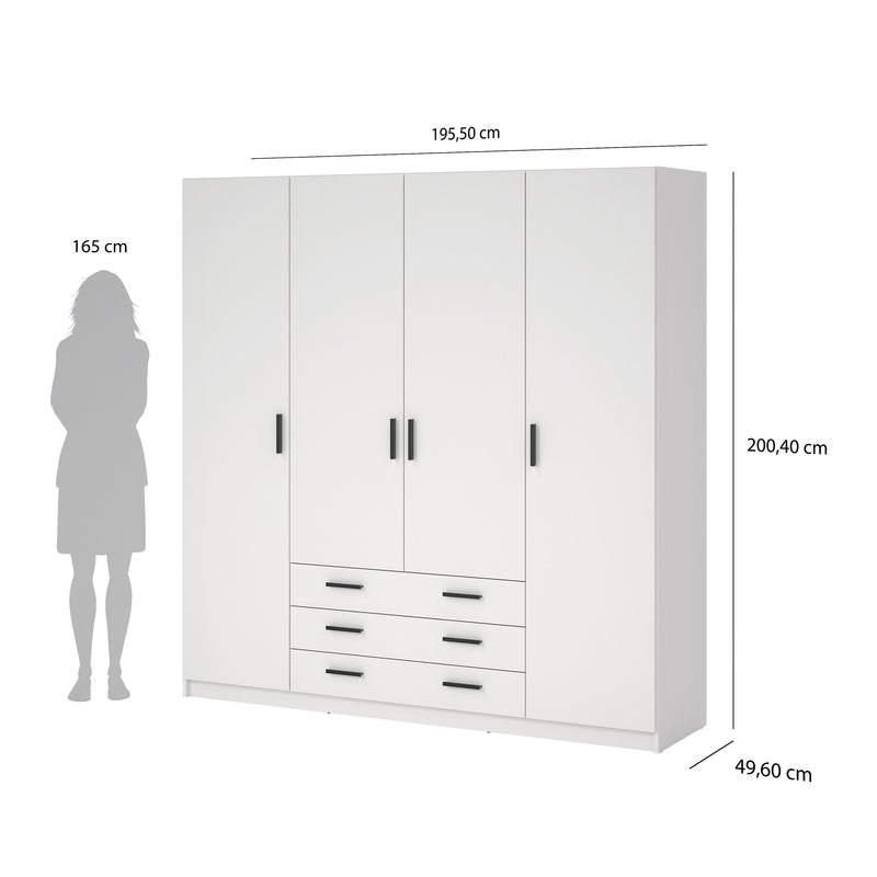 Sprint Wardrobe with 4 Doors + 3 Drawers in White – image 11