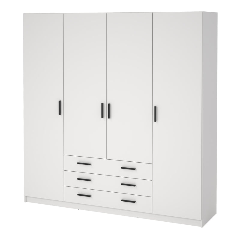 Sprint Wardrobe with 4 Doors + 3 Drawers in White – image 3