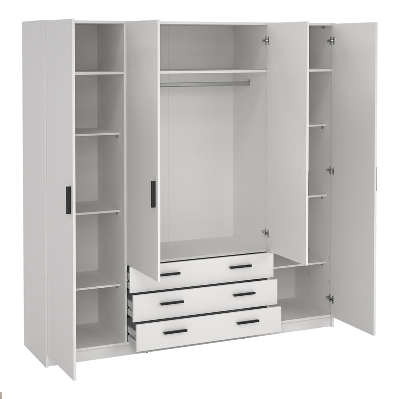 Sprint Wardrobe with 4 Doors + 3 Drawers in White – image 5