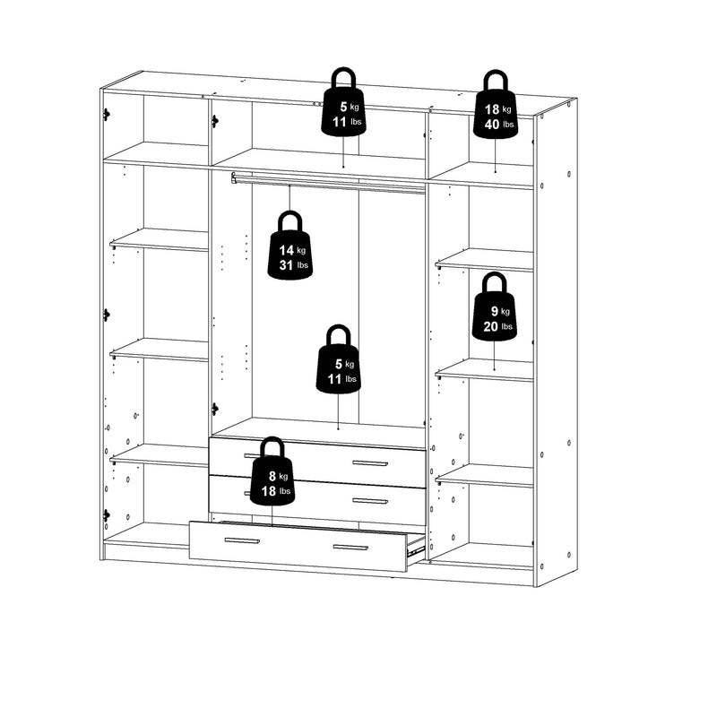 Sprint Wardrobe with 4 Doors + 3 Drawers in Matt Grey – image 14