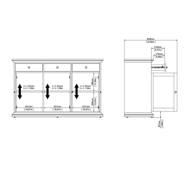 Paris Sideboard with 3 doors and 3 drawers – Matt grey – image 13