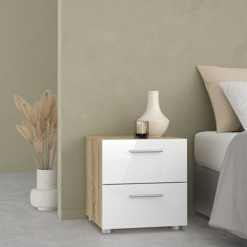 Pepe Bedside 2 Drawers in Oak structure/White High Gloss – image 5