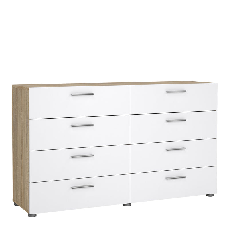 Pepe Wide Chest of 8 Drawers (4+4) in Oak structure/White High Gloss – image 1