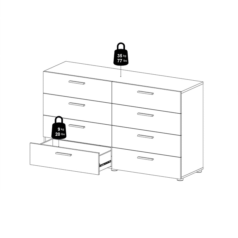 Pepe Wide Chest of 8 Drawers (4+4) in Oak structure/White High Gloss – image 10