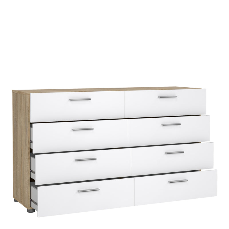 Pepe Wide Chest of 8 Drawers (4+4) in Oak structure/White High Gloss – image 4